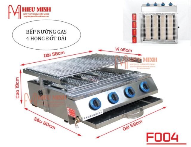 Bếp Nướng Gas 4 Họng Đốt Dài