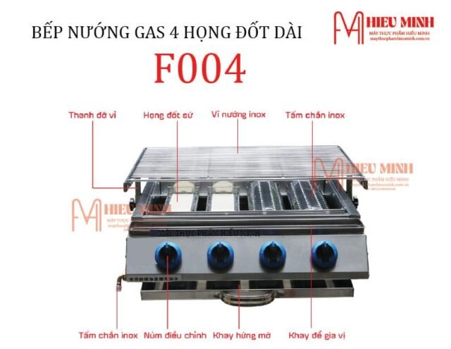 Bếp Nướng Gas 4 Họng Đốt Dài