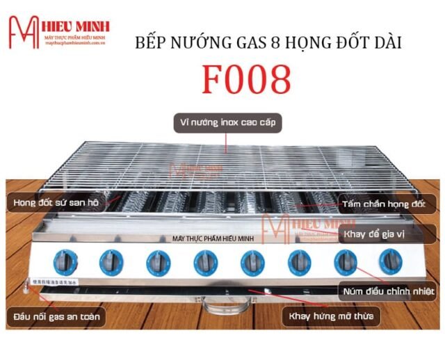 Bếp Nướng Gas 8 Họng Đốt Dài