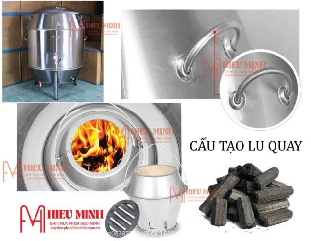 Lò Quay Vịt inox 100 cấu tạo lu nướng và tay cầm